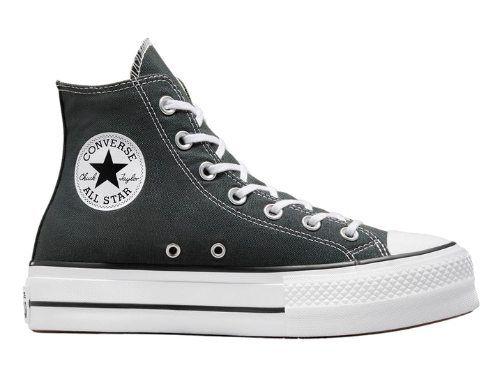 Tenis Converse Chuck Taylor All Star Lift HI en color gris oscuro con suela blanca de plataforma.
