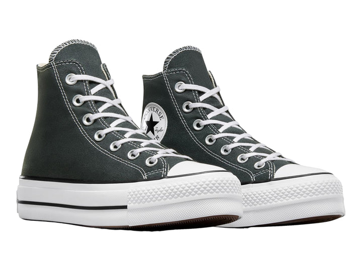 Tenis Converse Chuck Taylor All Star Lift HI en color gris oscuro con suela blanca de plataforma.