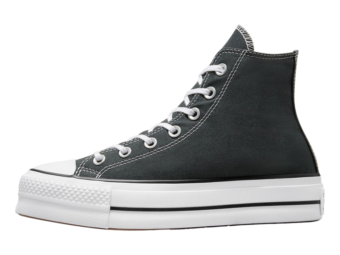 Tenis Converse Chuck Taylor All Star Lift HI en color gris oscuro con suela blanca de plataforma.