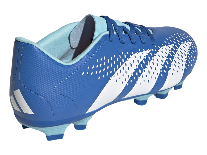 Zapato de fútbol Adidas Predator Accuracy en color azul brillante con tres franjas blancas y suela de tacos.