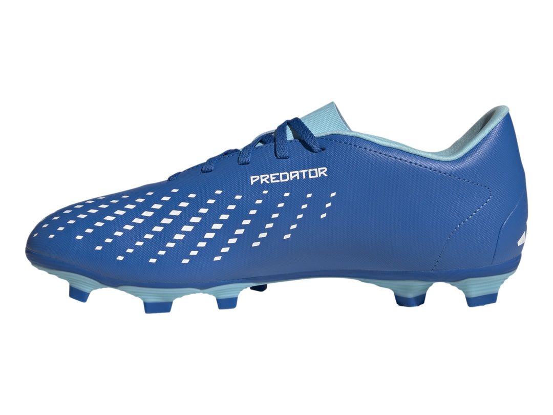 Zapato de fútbol Adidas Predator Accuracy en color azul brillante con tres franjas blancas y suela de tacos.