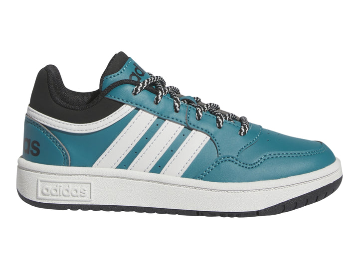 Tenis Adidas Hoops 3.0 en color azul Arctic Fusion con franjas blancas y detalles en negro.