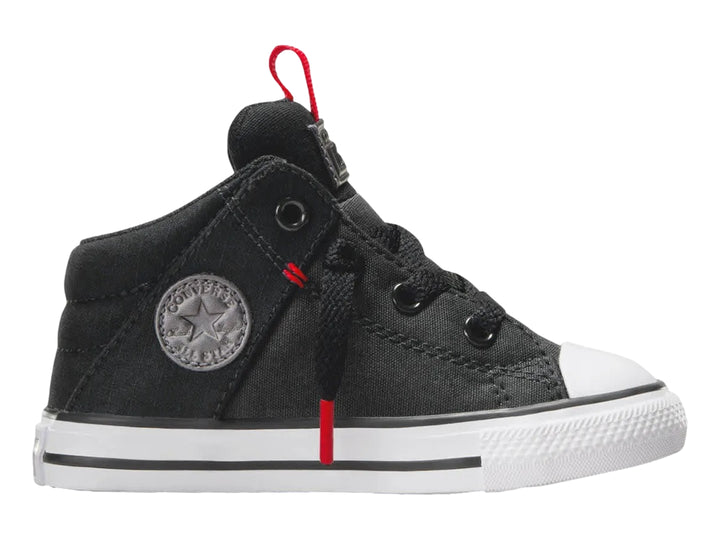 Tenis Converse Axel Vintage de bota alta color negro con suela blanca y detalles en rojo.