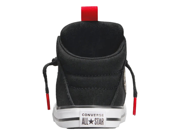 Tenis Converse Axel Vintage de bota alta color negro con suela blanca y detalles en rojo.