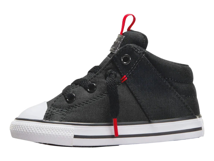 Tenis Converse Axel Vintage de bota alta color negro con suela blanca y detalles en rojo.