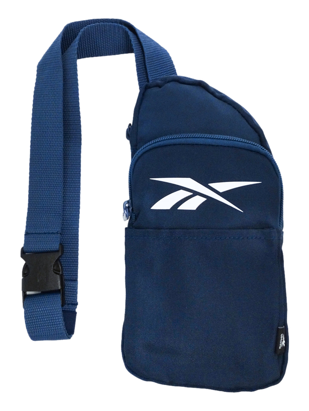 Bolsa de hombro deportiva Reebok en color azul con logotipo blanco frontal y correa ajustable.
