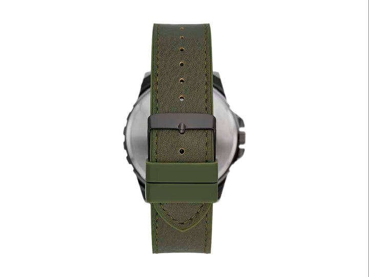 Set de 3 piezas Folio que incluye reloj con correa verde, herramienta multiusos negra y estuche con estampado camuflaje.