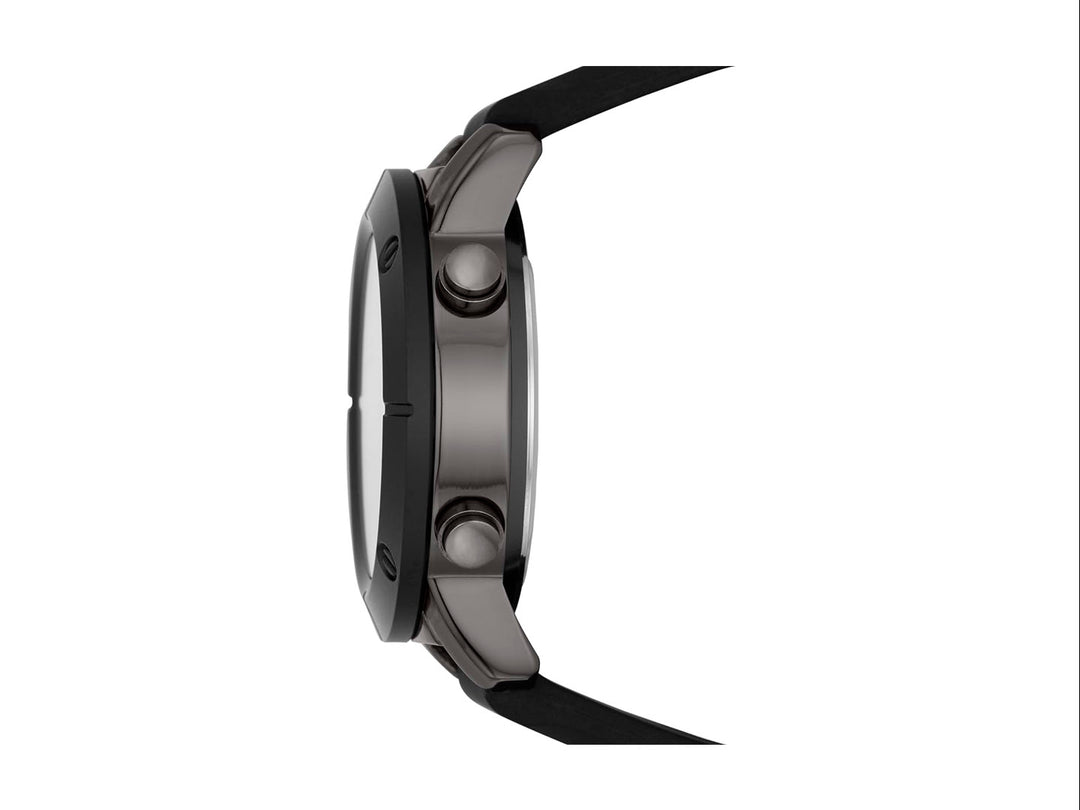 Set de 5 piezas que incluye un reloj digital negro y cuatro pulseras coordinadas en colores negro y gris.