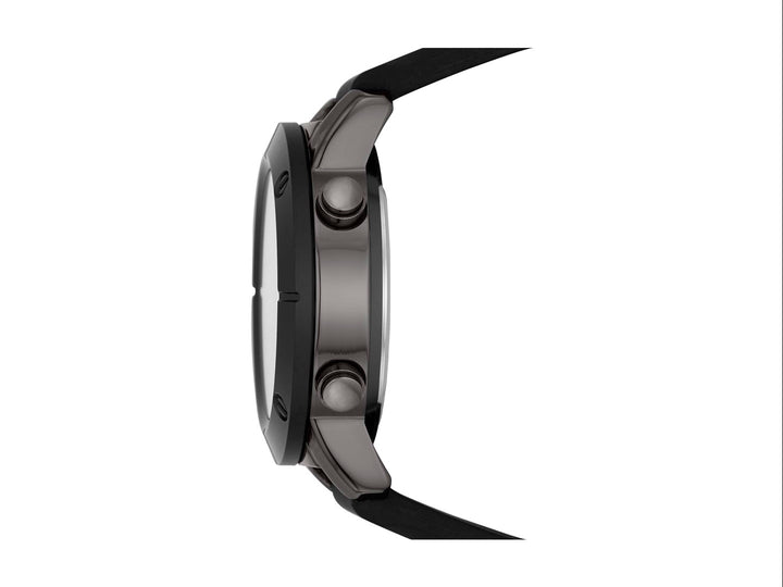 Set de 5 piezas que incluye un reloj digital negro y cuatro pulseras coordinadas en colores negro y gris.