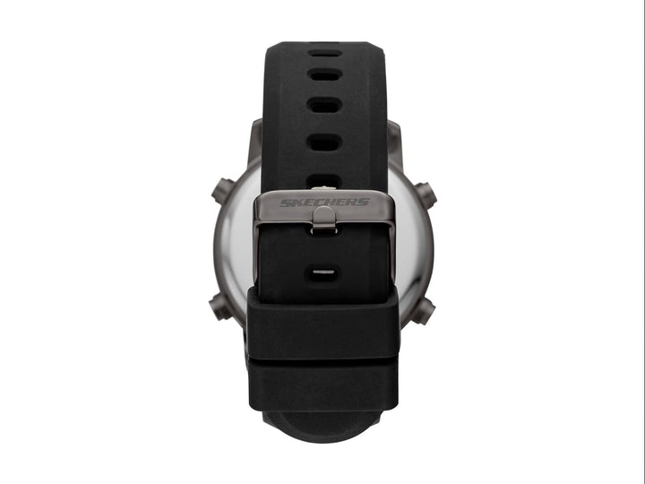 Set de 5 piezas que incluye un reloj digital negro y cuatro pulseras coordinadas en colores negro y gris.