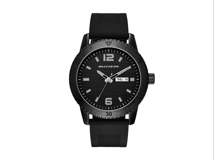 Reloj SKECHERS negro con correa de goma y esfera circular analógica.