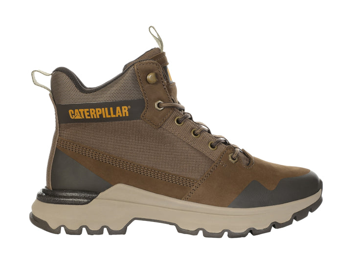 Zapato deportivo tipo bota Caterpillar en color marrón Dachshund con detalles en beige y malla textil.