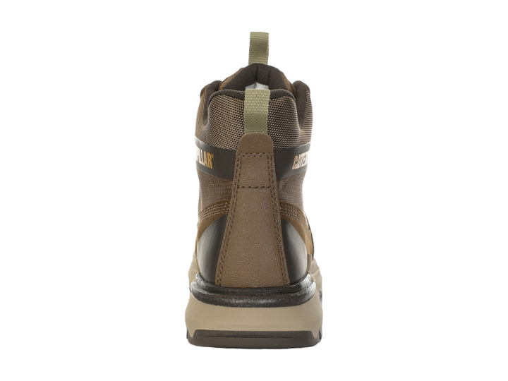 Zapato deportivo tipo bota Caterpillar en color marrón Dachshund con detalles en beige y malla textil.