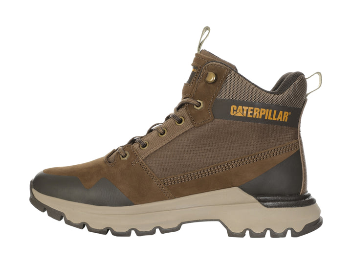 Zapato deportivo tipo bota Caterpillar en color marrón Dachshund con detalles en beige y malla textil.