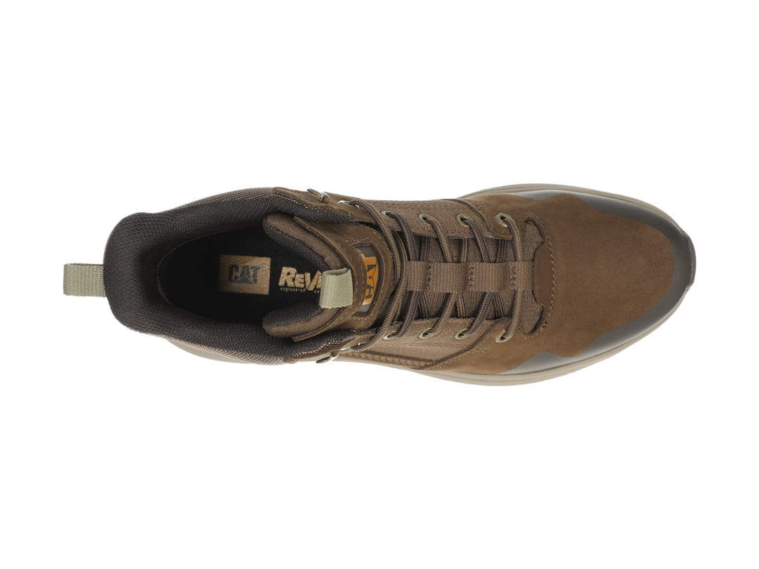 Zapato deportivo tipo bota Caterpillar en color marrón Dachshund con detalles en beige y malla textil.