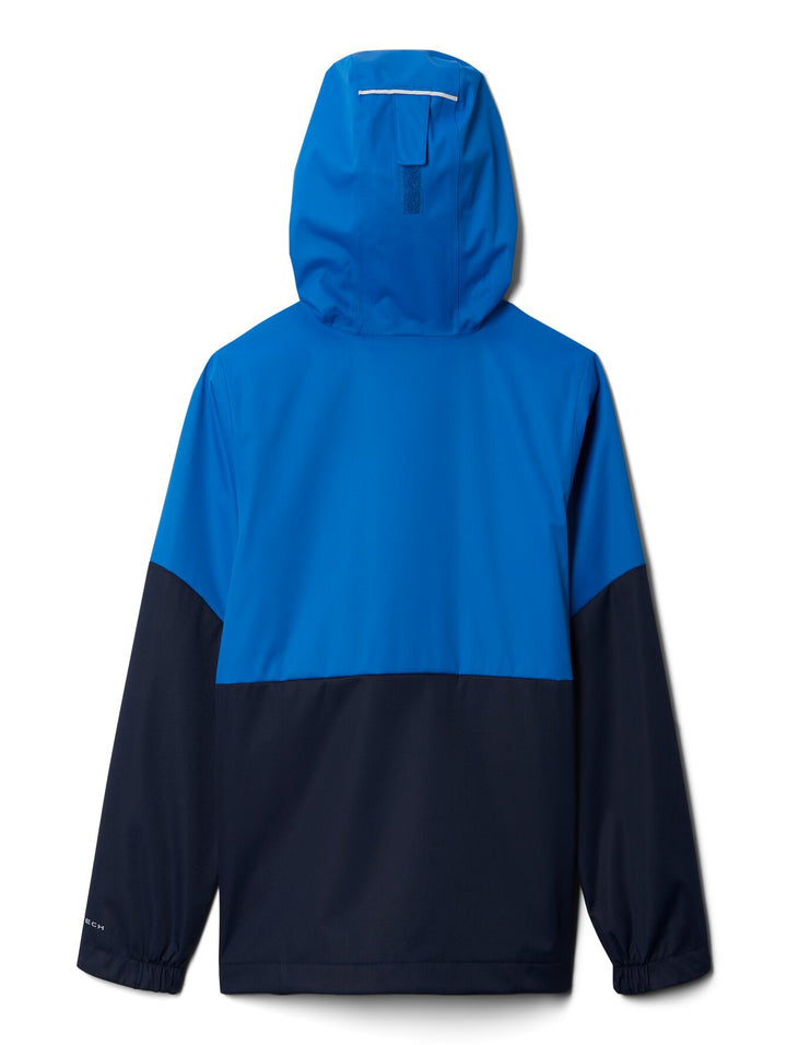 Chaqueta Columbia bicolor en azul brillante y azul marino con capucha.
