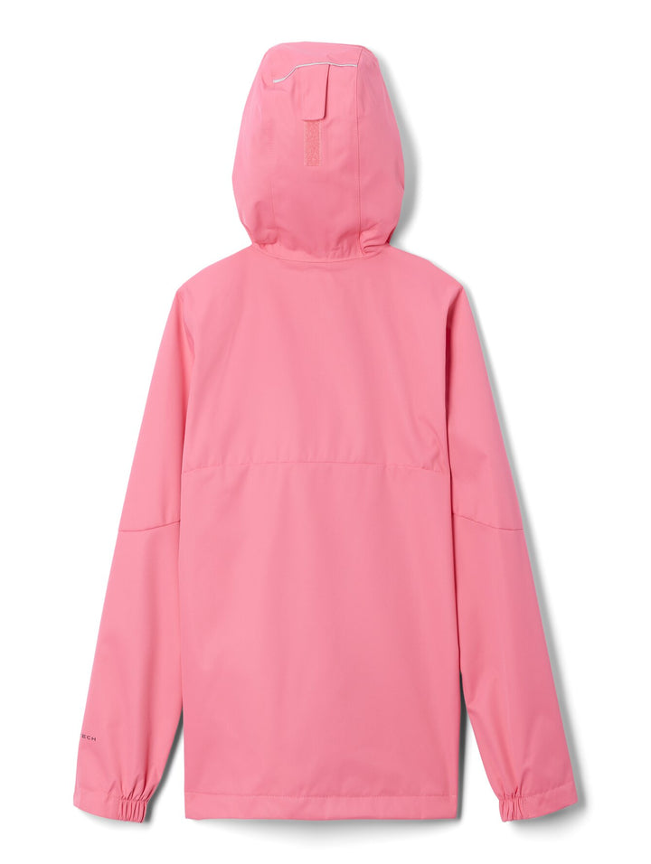 Chaqueta deportiva Columbia color rosa Camellia Rose con capucha y forro interior gris.