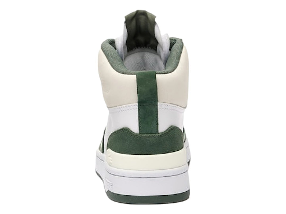 Tenis Lacoste de corte medio en colores blanco y verde con detalles en crema.