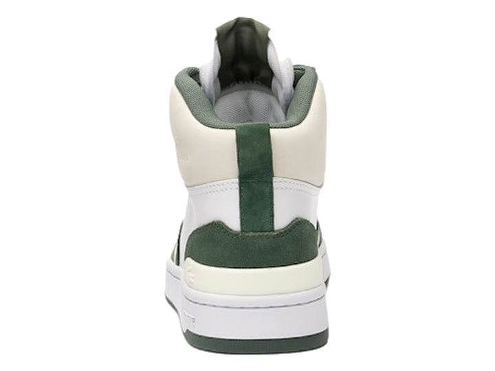 Tenis Lacoste de corte medio en colores blanco y verde con detalles en crema.