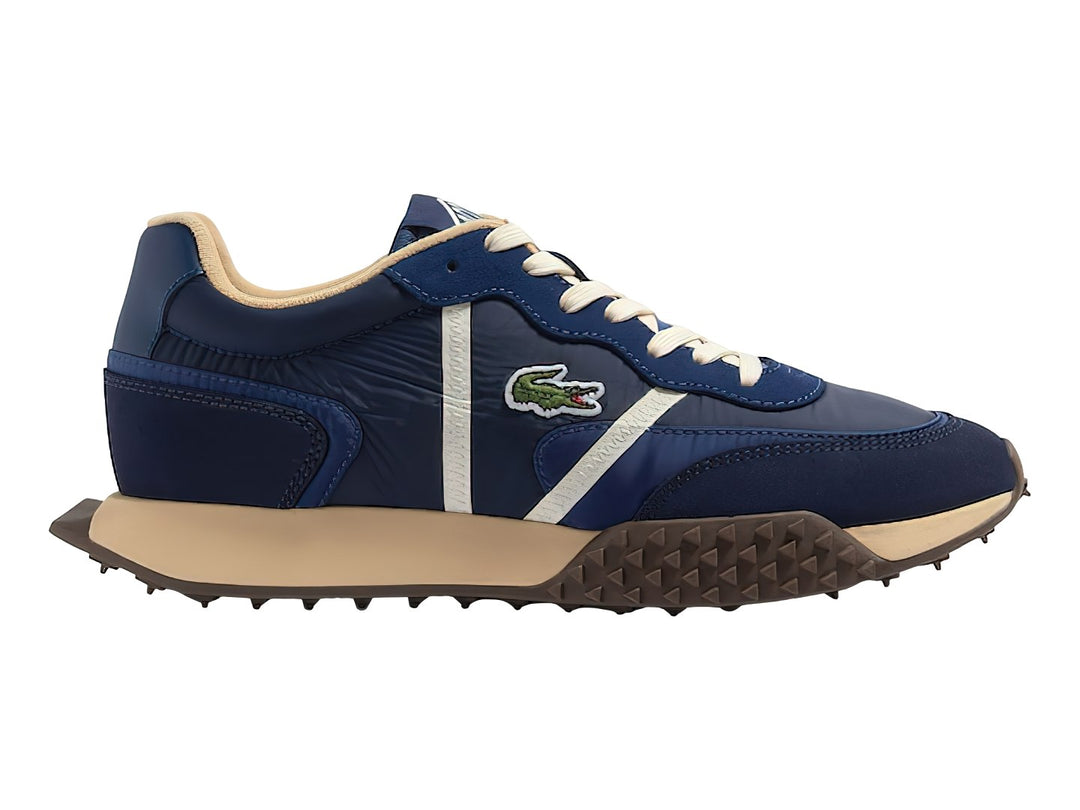 Tenis Lacoste L-Spin Deluxe en color azul marino con detalles en blanco y suela beige.