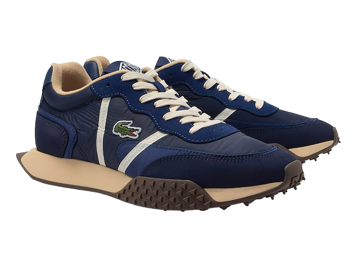 Tenis Lacoste L-Spin Deluxe en color azul marino con detalles en blanco y suela beige.