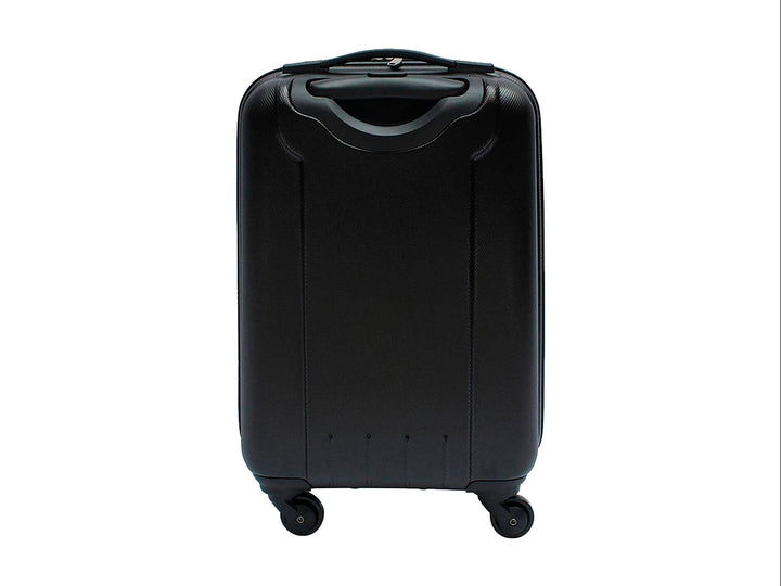 Maleta de equipaje rígida Samsonite color negro con diseño de cuadrícula y ruedas spinner.