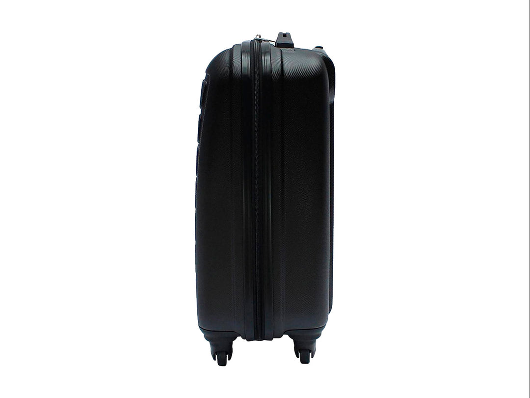 Maleta de equipaje rígida Samsonite color negro con diseño de cuadrícula y ruedas spinner.