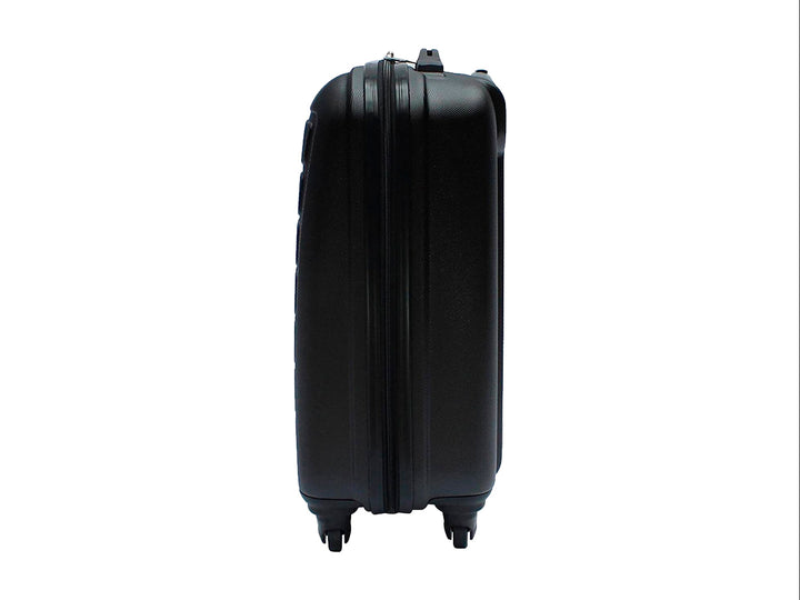 Maleta de equipaje rígida Samsonite color negro con diseño de cuadrícula y ruedas spinner.