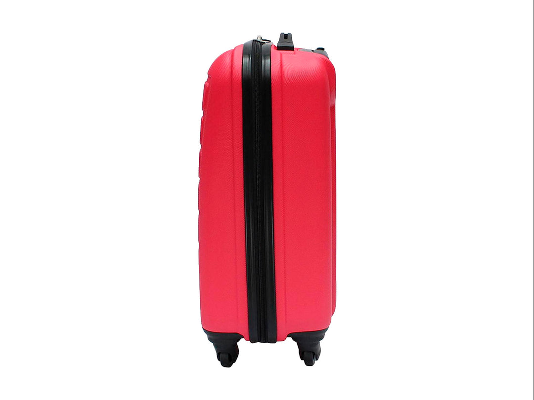 Maleta de equipaje rígida Samsonite color rosa claro con ruedas spinner y diseño de relieve cuadrado.