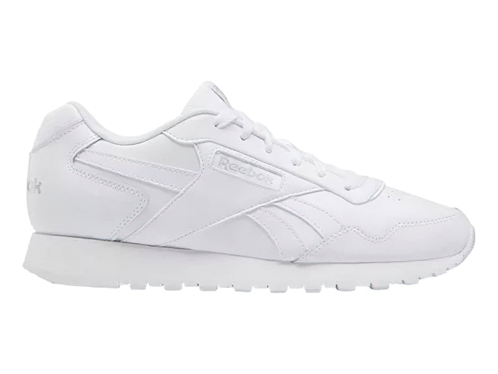 Tenis Reebok Glide color blanco, diseño deportivo de corte bajo con cordones y suela blanca.