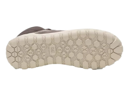 Tenis Caterpillar de caña media en color café coffee bean con suela beige texturizada.