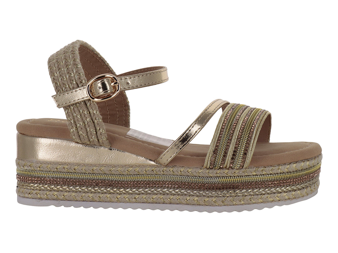 Sandalias de plataforma color dorado con correas y cierre de hebilla para Niña.