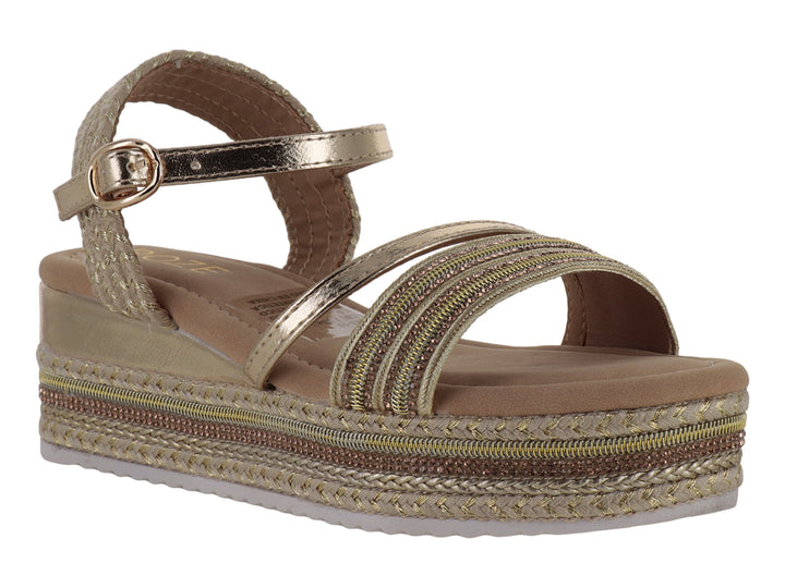 Sandalias de plataforma color dorado con correas y cierre de hebilla para Niña.