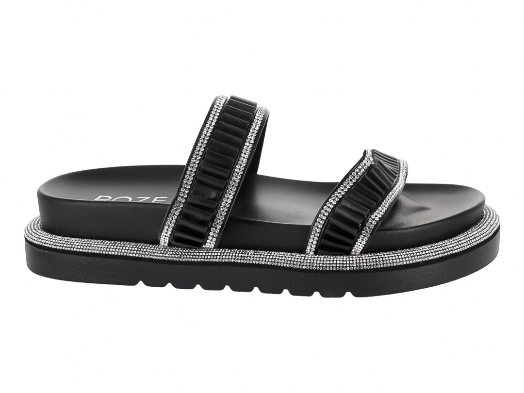 Sandalias negras de plataforma con detalles de pedrería brillante en las tiras y la suela.