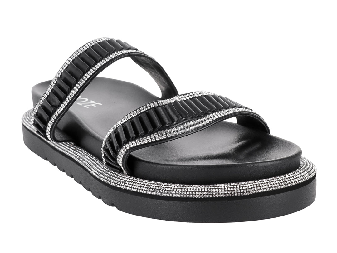 Sandalias negras de plataforma con detalles de pedrería brillante en las tiras y la suela.