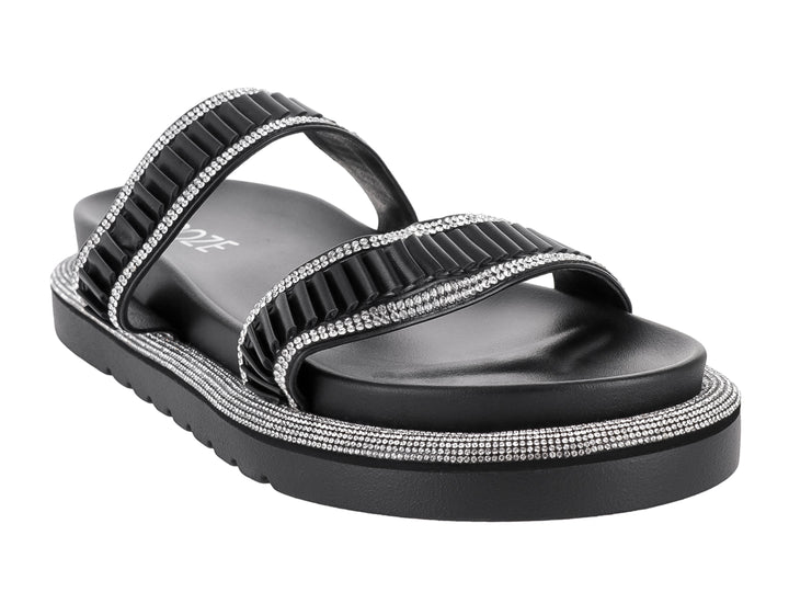 Sandalias negras de plataforma con detalles de pedrería brillante en las tiras y la suela.