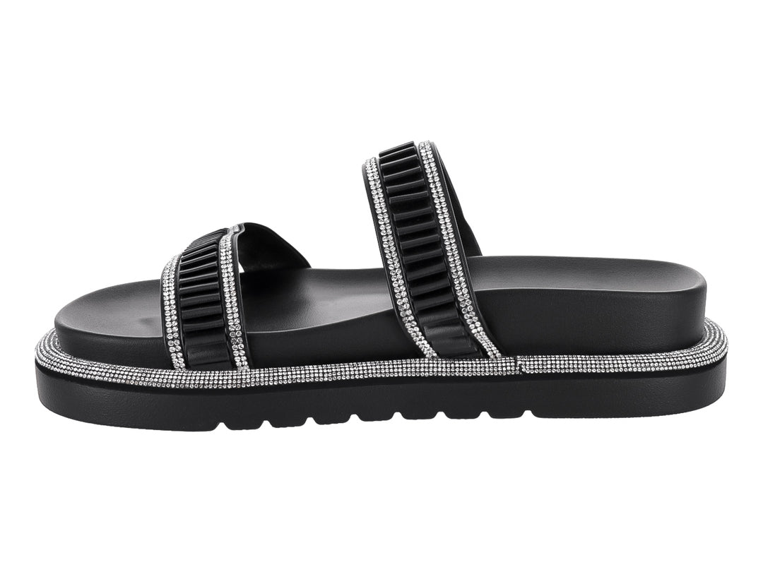 Sandalias negras de plataforma con detalles de pedrería brillante en las tiras y la suela.
