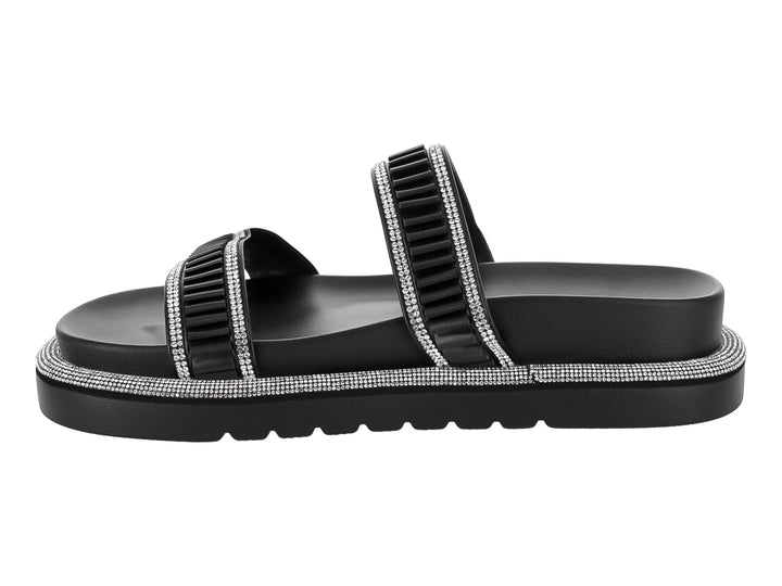 Sandalias negras de plataforma con detalles de pedrería brillante en las tiras y la suela.