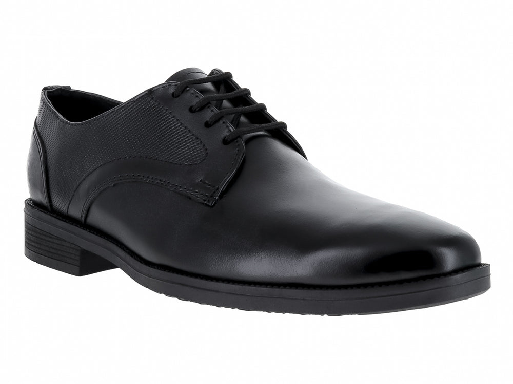 Zapato formal para hombre marca Elegancy en color negro con agujetas y acabado brillante.