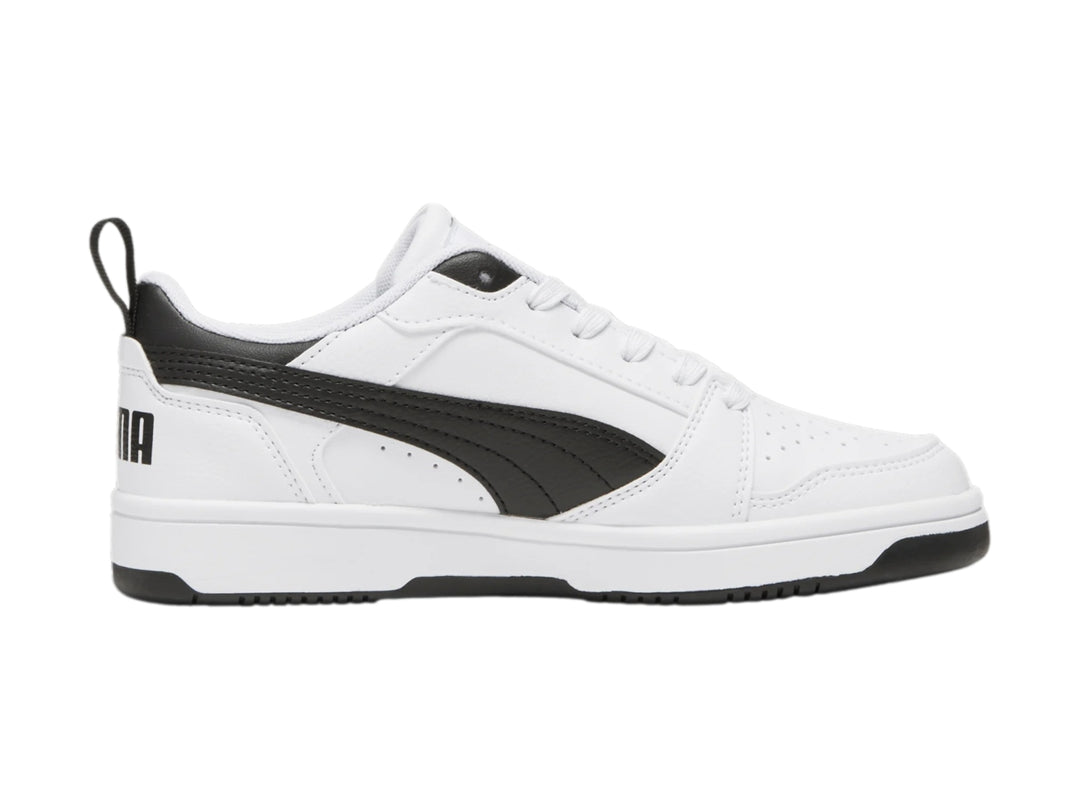 Tenis PUMA Rebound V6 Lo Blanco y Negro para Niño