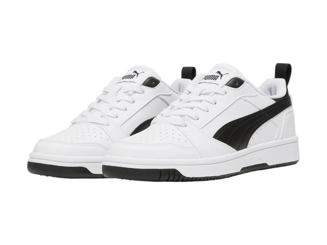 Tenis PUMA Rebound V6 Lo Blanco y Negro para Niño