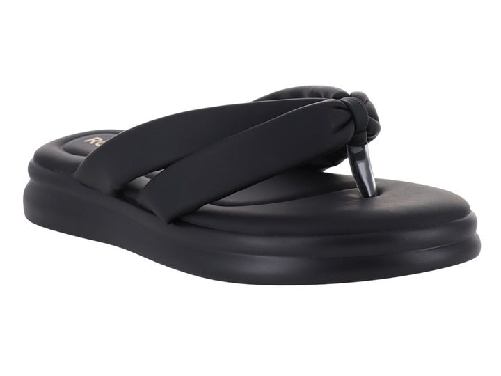 Sandalia de plataforma color negro marca ROZE con tiras anchas cruzadas y suela gruesa.