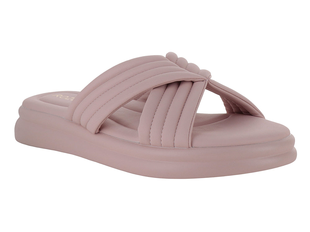 Sandalia ROZE color rosa con tiras acolchadas cruzadas y suela de plataforma ancha.