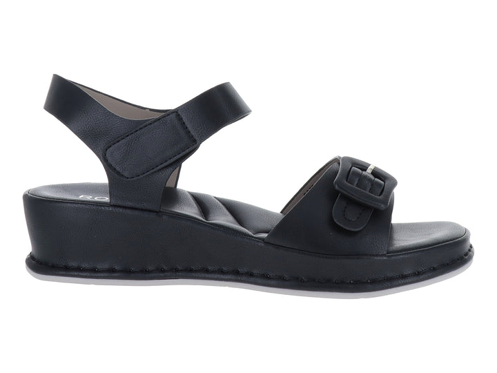 Sandalia de plataforma color negro con correa ajustable y hebilla para mujer.