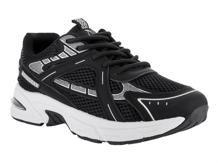 Tenis deportivos ATOK en color negro con detalles en gris y suela blanca gruesa.