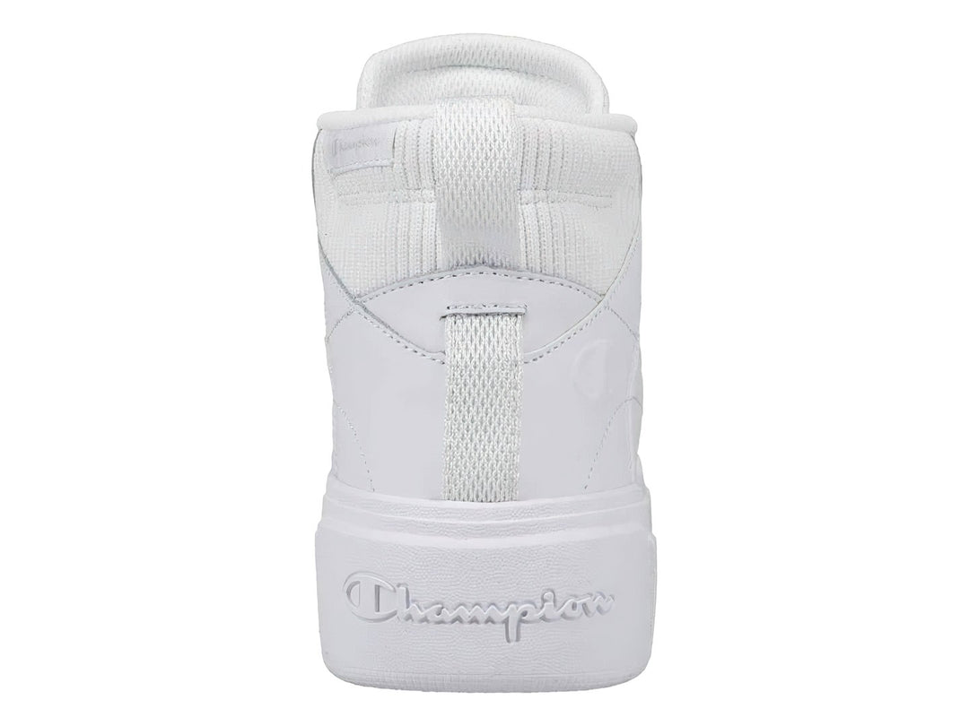 Tenis Champion color blanco, estilo bota alta con suela ancha y plataforma, diseño deportivo casual.