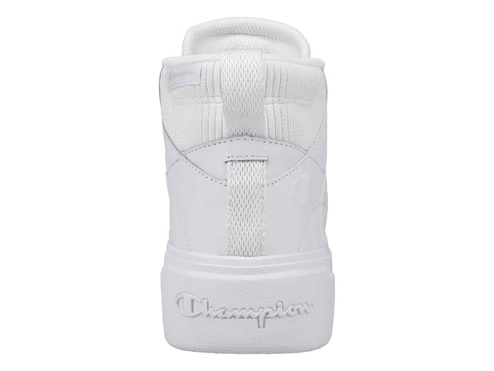 Tenis Champion color blanco, estilo bota alta con suela ancha y plataforma, diseño deportivo casual.