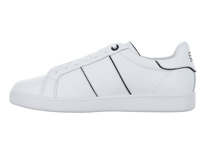 Tenis blancos Emporio Armani con logotipo EA7 en negro y suela blanca.