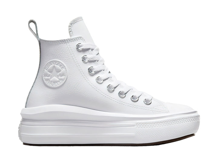 Tenis Converse Chuck Taylor All Star Platform Move de cuero color blanco, bota alta con suela de plataforma.