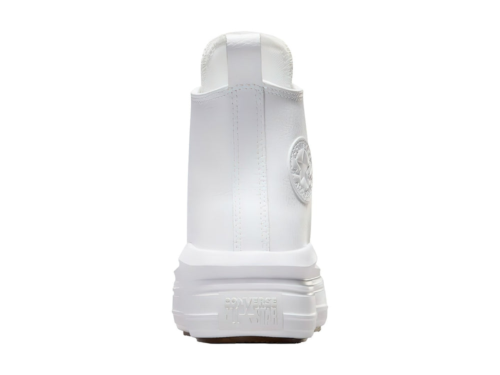 Tenis Converse Chuck Taylor All Star Platform Move de cuero color blanco, bota alta con suela de plataforma.